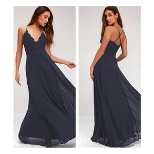 ⚫️ LULU’s Madalyn Navy Blue Lace Maxi Dress MEDIUM